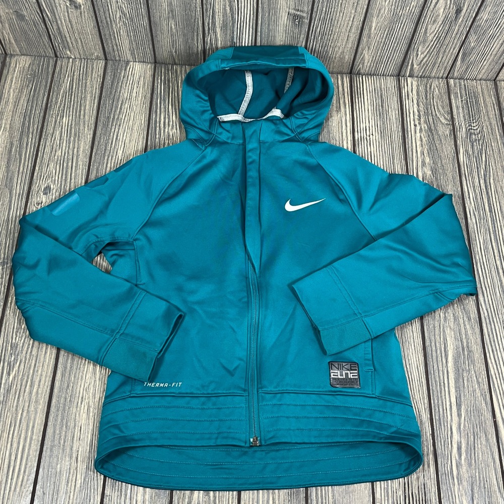 Nike Elite Full Zip Hoodie Girl‎ Medium Teal Blue Therma-Fit Track Jacket